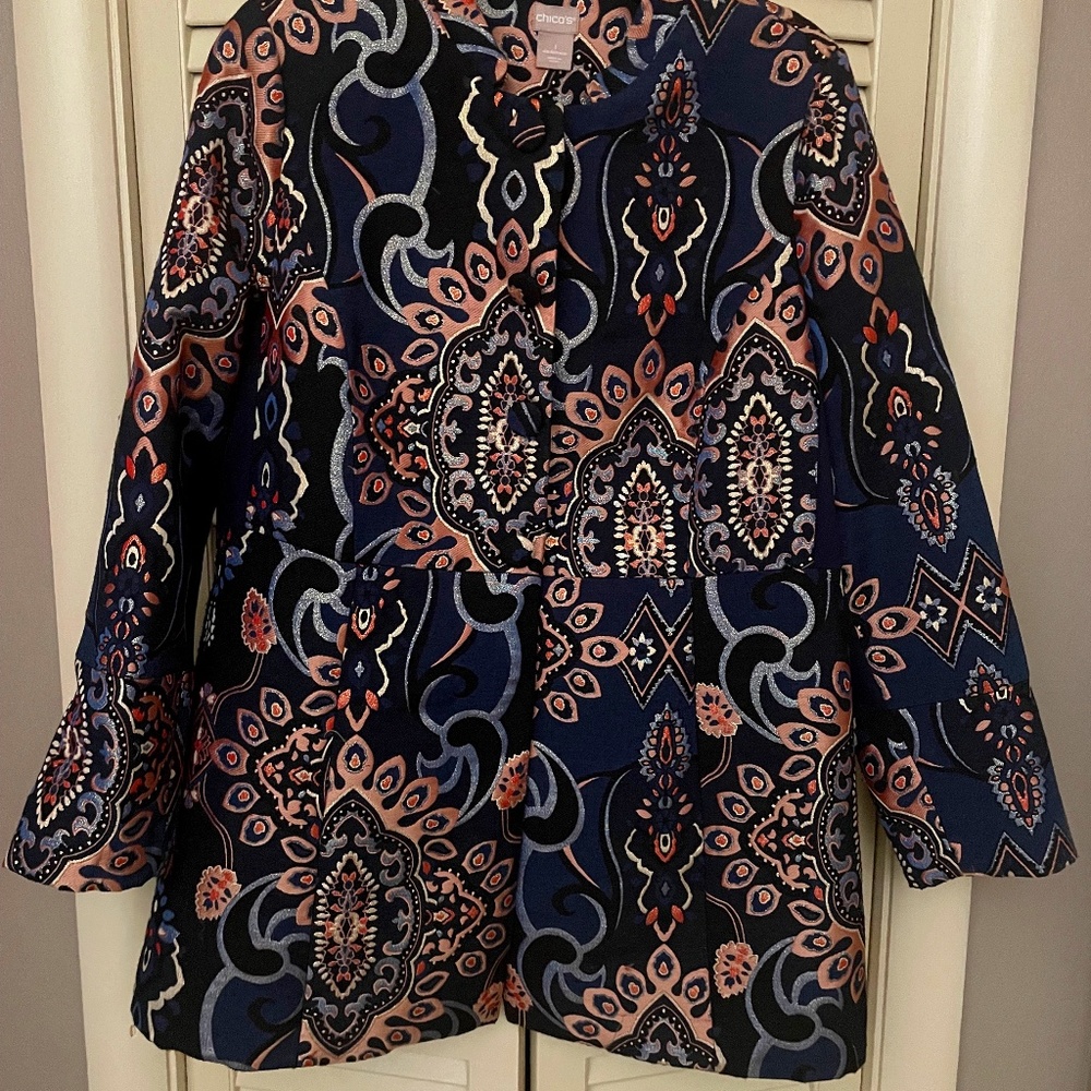 CHICO's Women's Lined Jacket Blazer Asian Oriental Floral Design